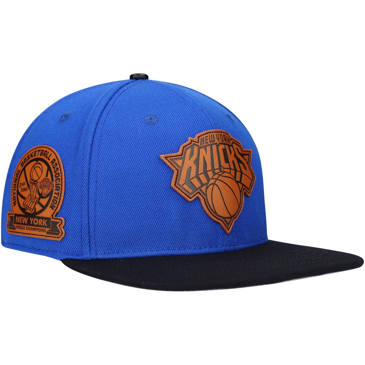 New York Knicks Pro Standard Heritage Leather Patch Snapback Hat - Blue/Black