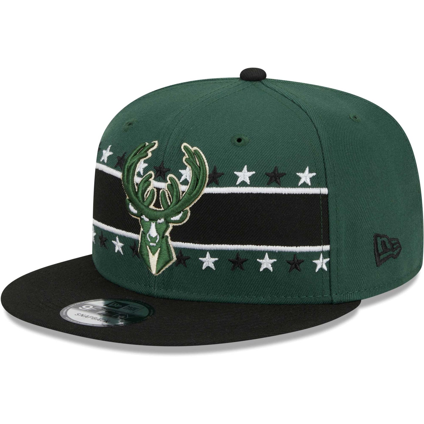 Milwaukee Bucks New Era Banded Stars 9FIFTY Snapback Hat - Hunter Green