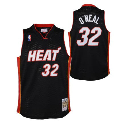 Youth Miami Heat Shaquille O'neal Mitchell & Ness Black Hardwood Classics Jersey