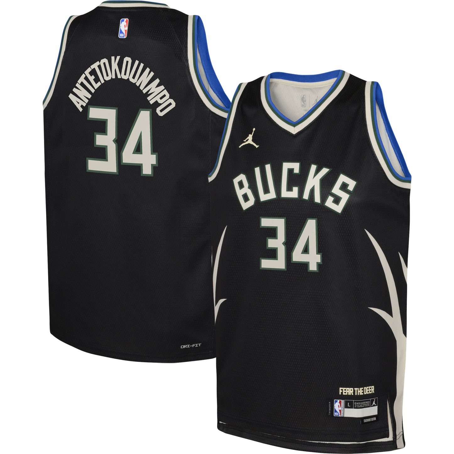 Giannis Antetokounmpo Milwaukee Bucks Jordans Brand Youth Swingman Jersey - Statement Edition - Black