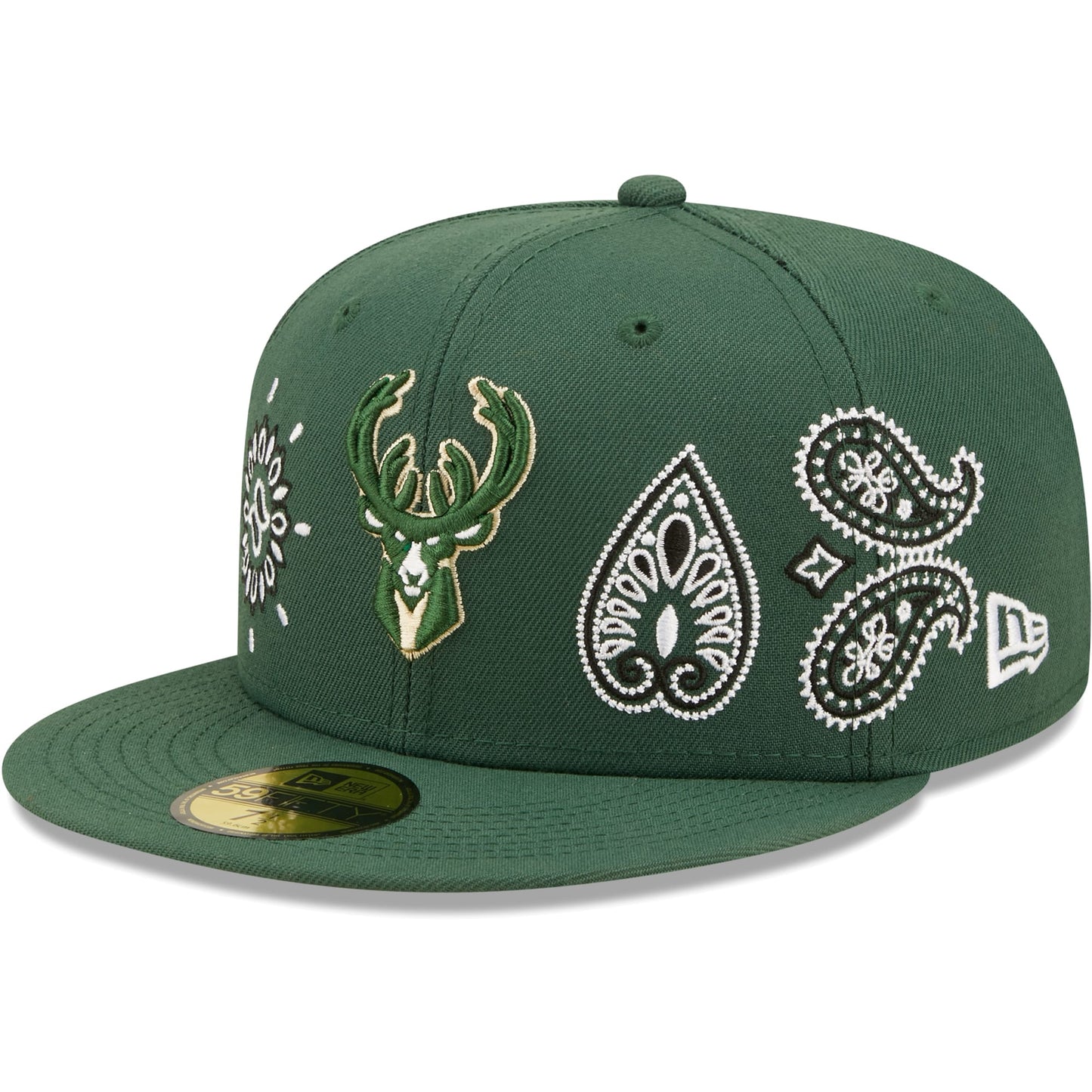 Milwaukee Bucks New Era Paisley 59FIFTY Fitted Hat - Hunter Green