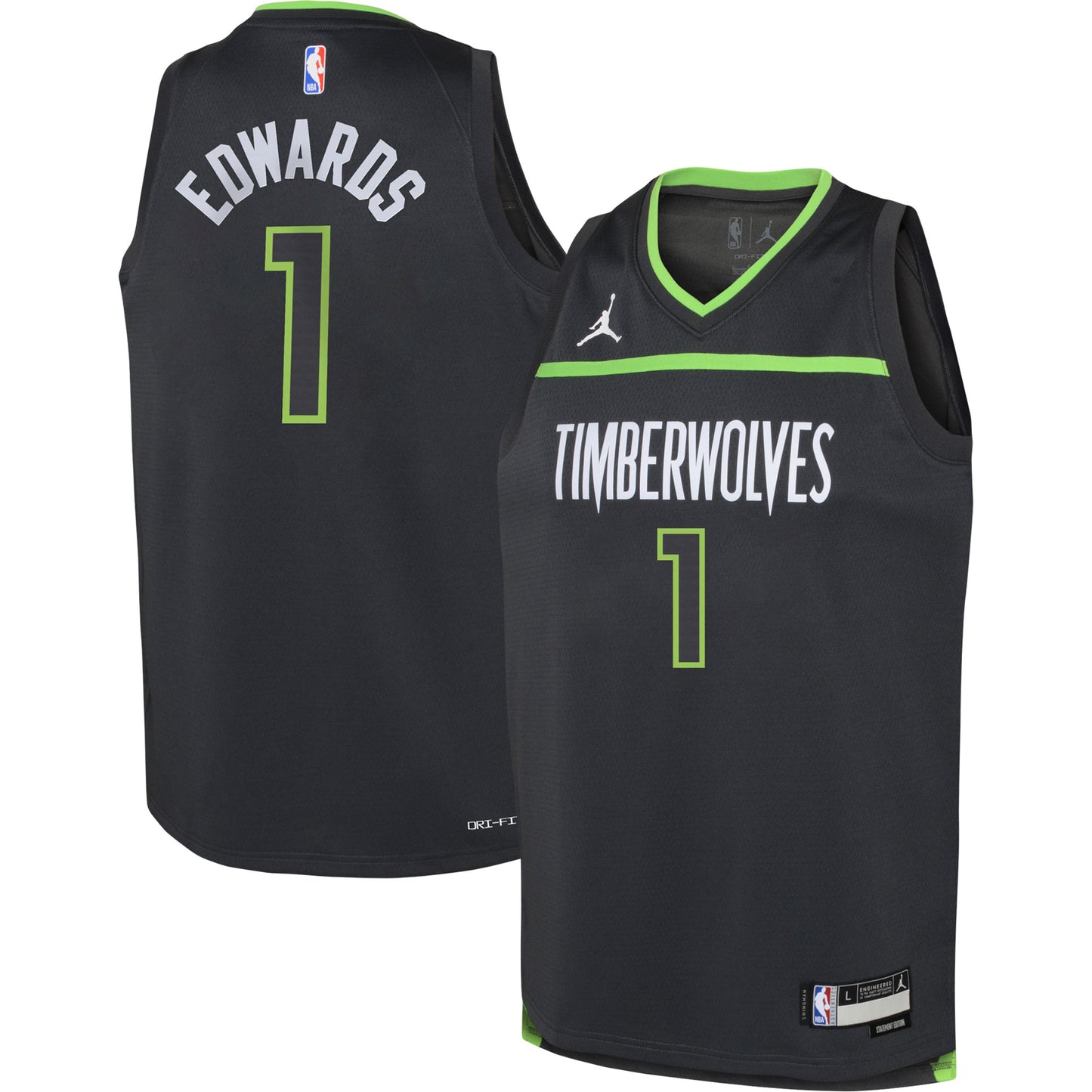Anthony Edwards Minnesota Timberwolves Jordans Brand Youth Swingman Jersey - Statement Edition - Black