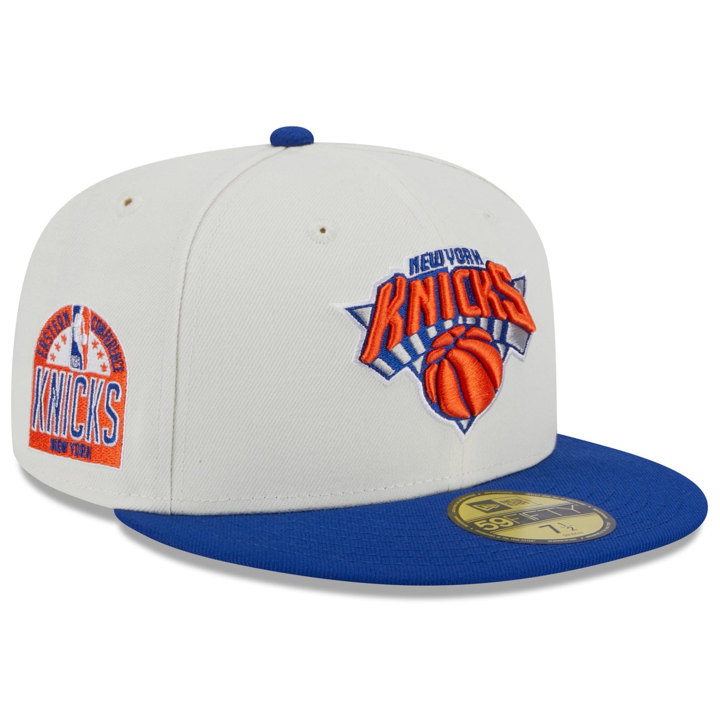 New York Knicks New Era Retro City Conference Side Patch 59FIFTY Fitted Hat - Cream/Blue